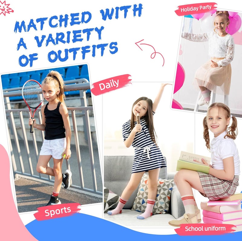 Eocom Kids Girls Socks Athletic Sport Breathable Soft Cotton Youth Girsl Crew Socks 6 Pairs - Image 5